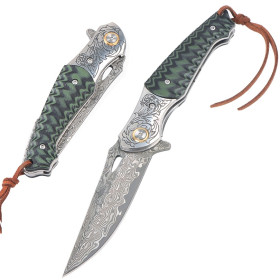 Damascus Steel Blade Material Dragon Pattern Quick-Opening Pocket Folding Knife UD408802